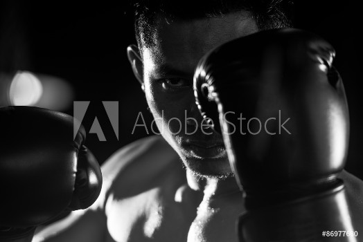 Picture of Boxing man ready to fight black and white